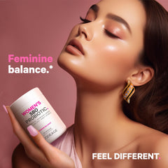 Shelf-stable packaging of Codeage Women Probiotics—no refrigeration.
