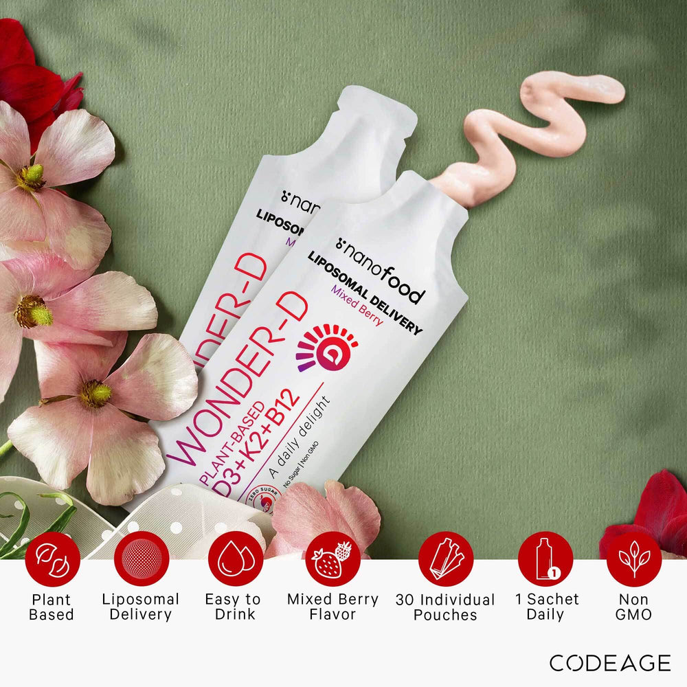Codeage Wonder-D sachet open and pour, ideal for on-the-go supplementation.