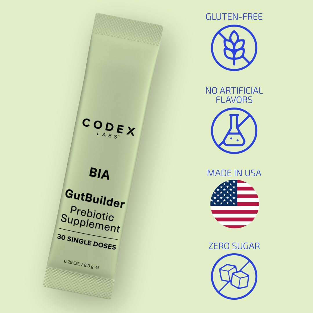 Codex Beauty BIA GutBuilder packaging label emphasizing antioxidants and superfoods