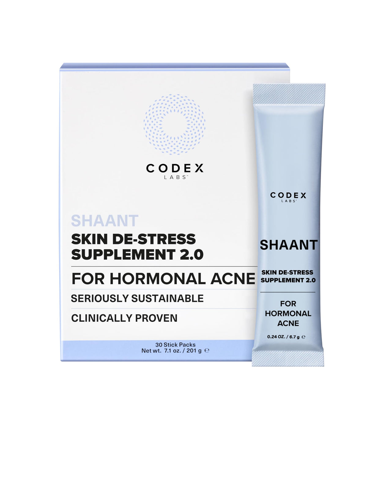 Codex Labs Shaant Skin De-Stress bottle-front view for convenient daily use.