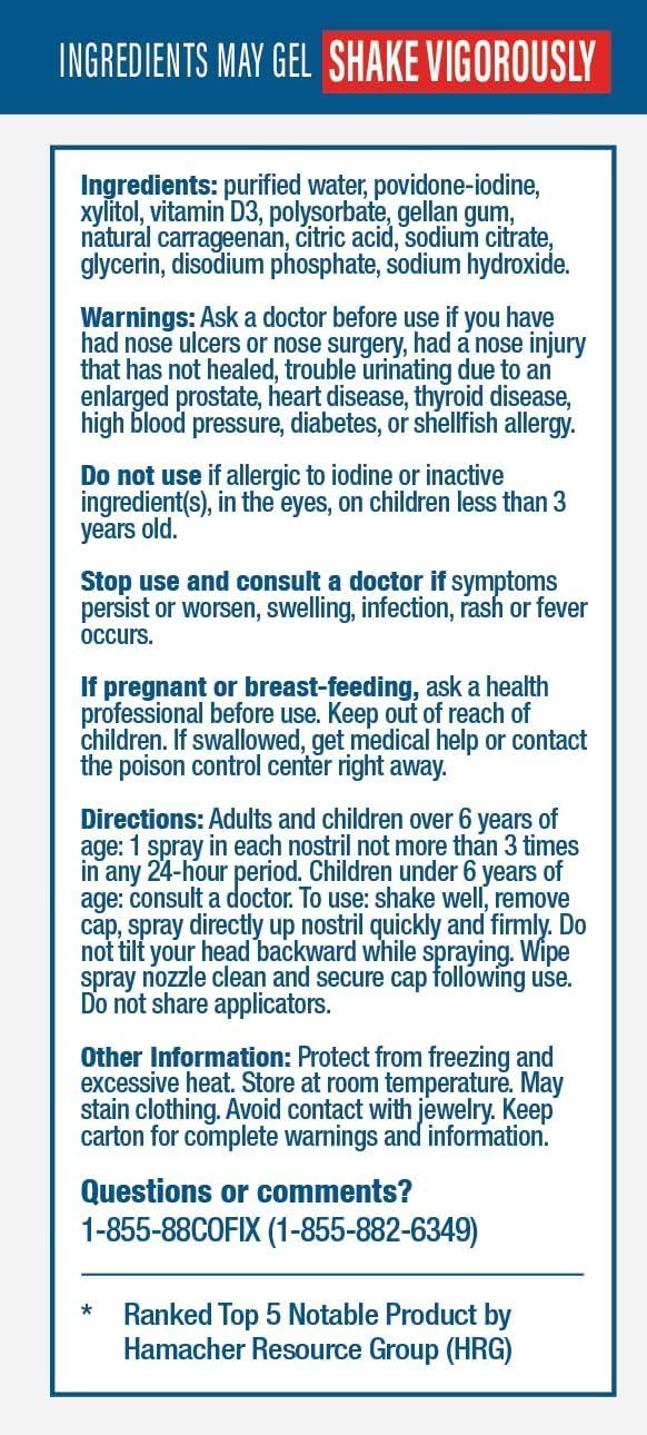 CofixRx povidone iodine formulation for nasal cleansing