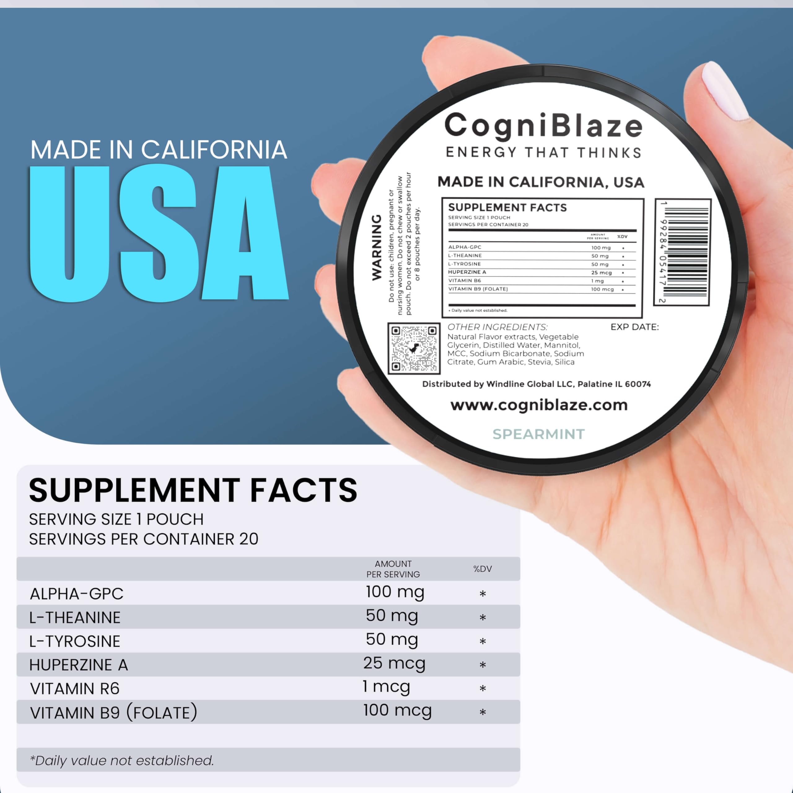 CogniBlaze ingredients close-up featuring L-Theanine and Huperzine A.