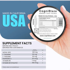 CogniBlaze ingredients close-up featuring L-Theanine and Huperzine A.