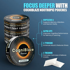 CogniBlaze pouch mouth-absorption illustration emphasizing quick delivery.