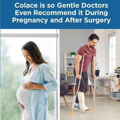 Colace bottle side-view focusing on 100 mg dosage and non-stimulant formula.
