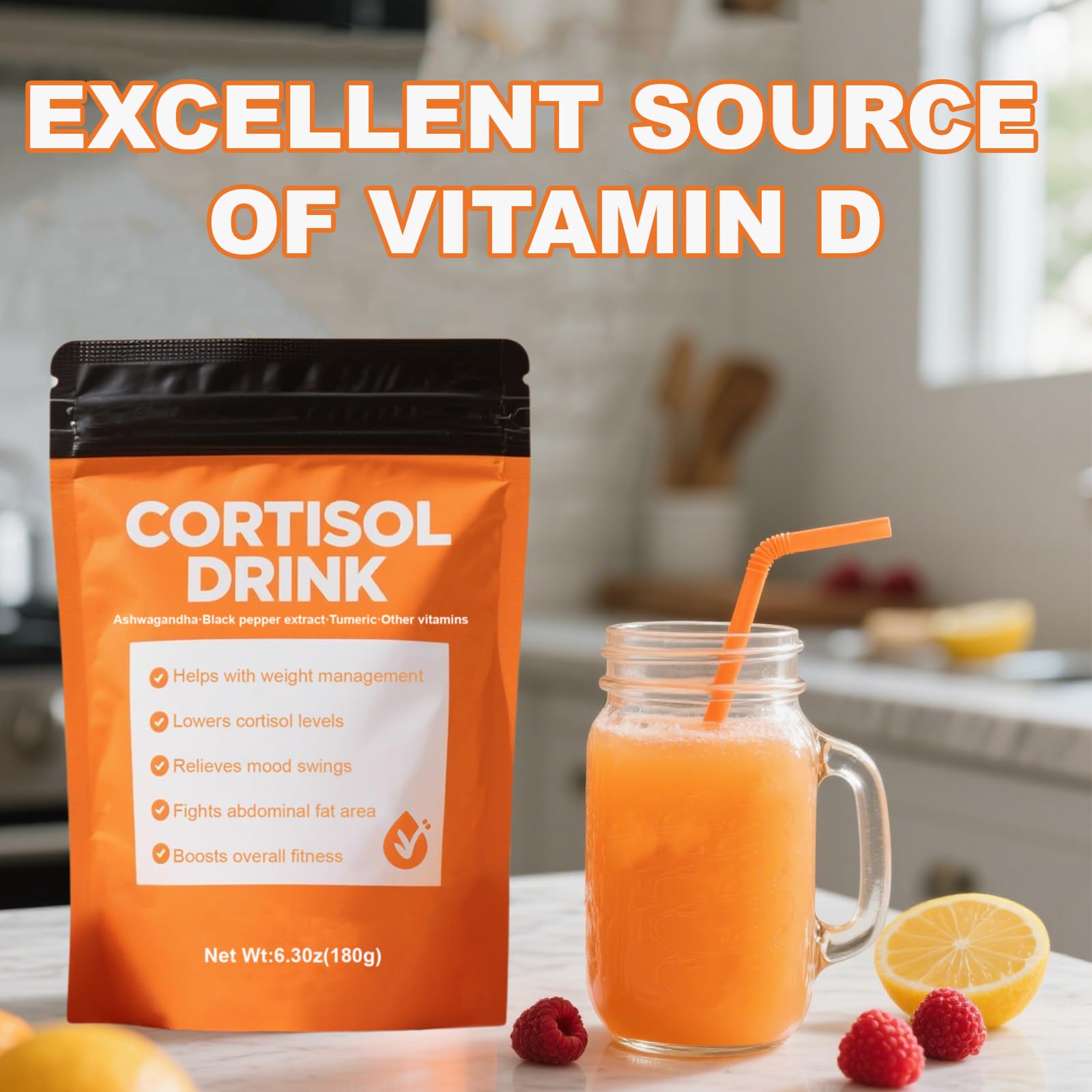 COLEPSW Cortisol Drink Powder with measuring scoop for precise daily serving