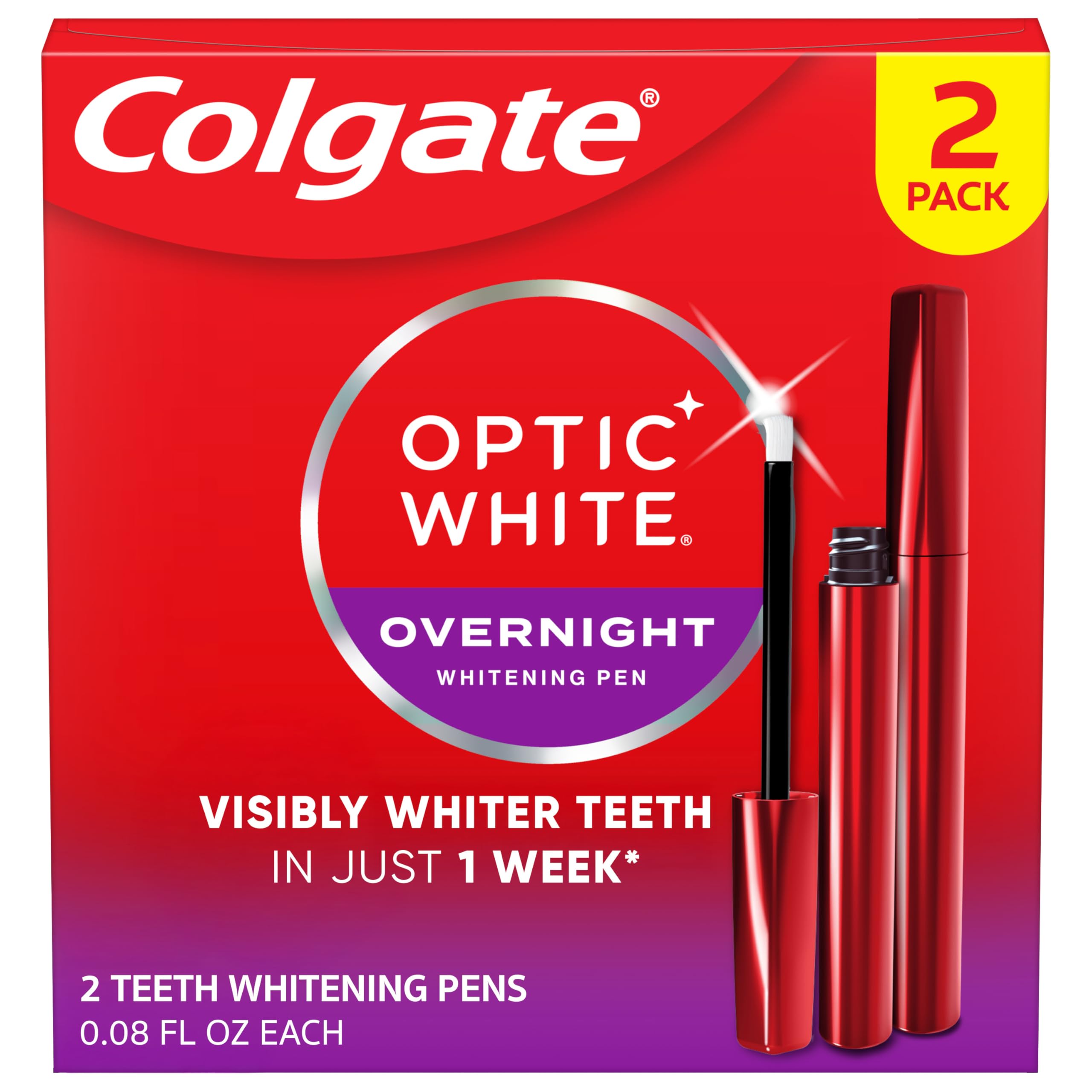Colgate Optic White overnight pen pack with 2 pens for whitening at night