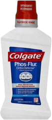 Colgate Phos-Flur Anti-Cavity Rinse Mint bottle for braces care and fresh breath.