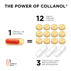 Collanol preservative-free badge on bottle emphasizing purity.