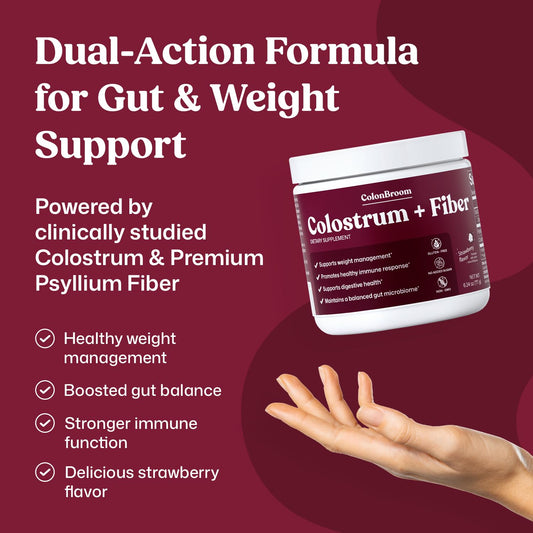 Close-up of ColonBroom colostrum powder highlights immune and gut support potential.