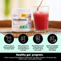 ColonBroom daily digestive routine photo suggesting regularity with fiber powder.