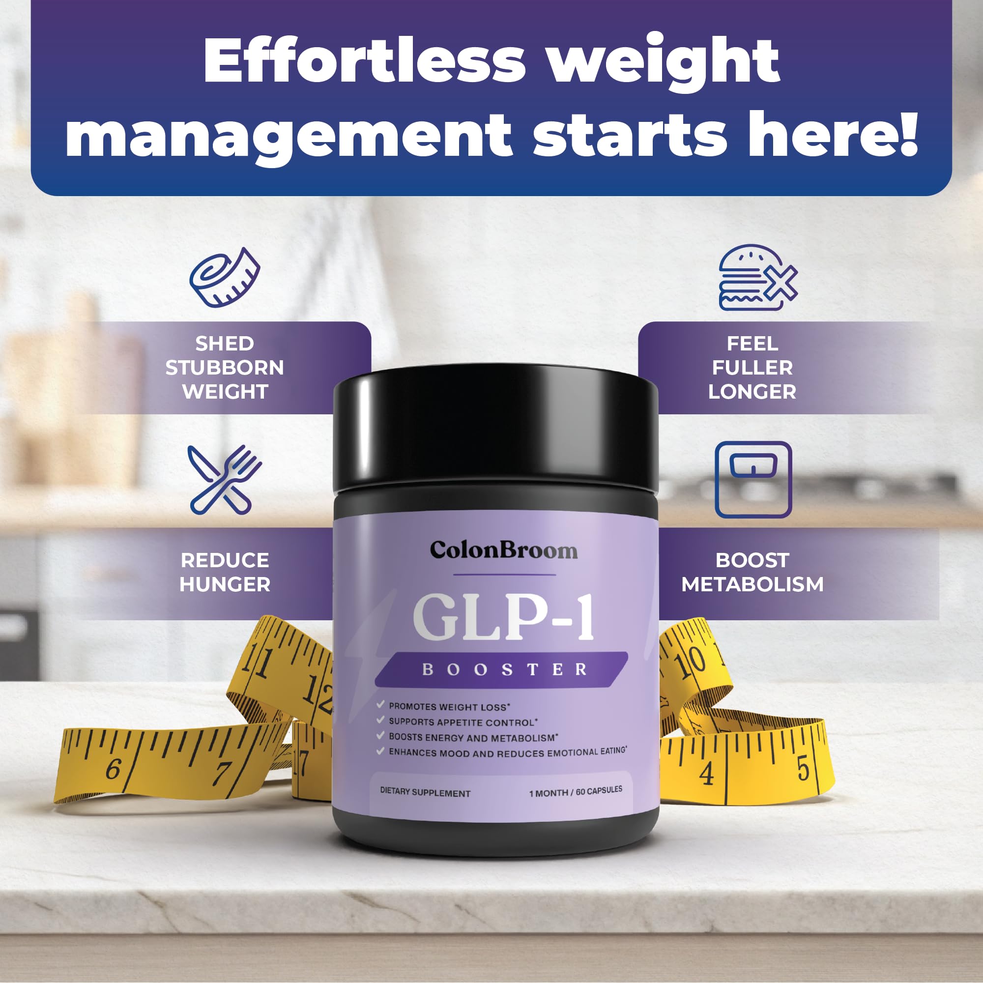 ColonBroom GLP-1 packaging with gluten-free symbol for sensitive diets.
