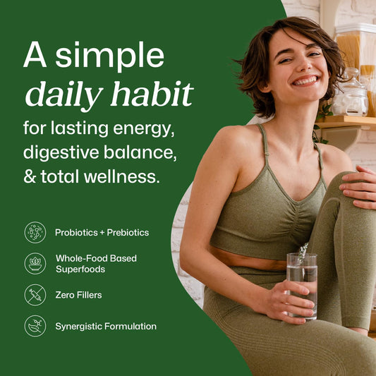 ColonBroom spirulina and chlorella blend with fresh greens for immune support
