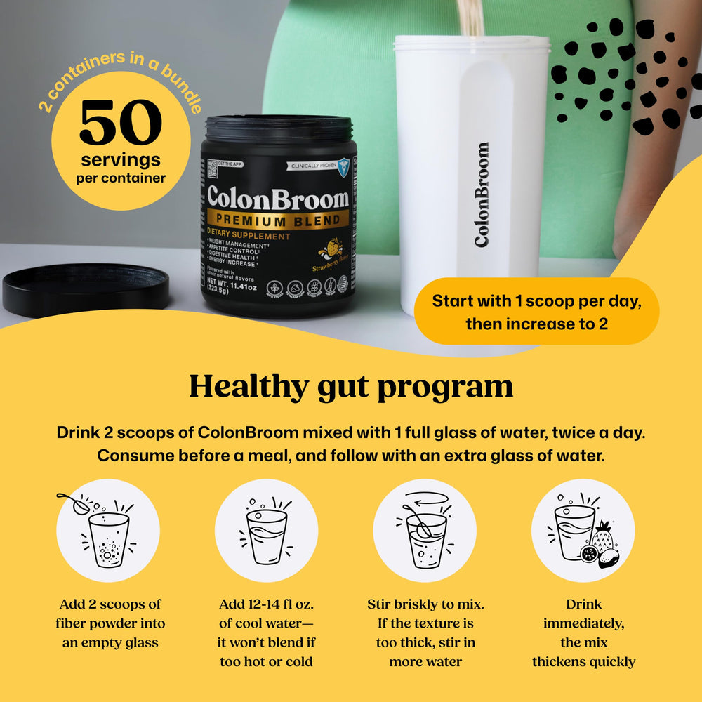 ColonBroom gut health and energy theme with a refreshing beverage