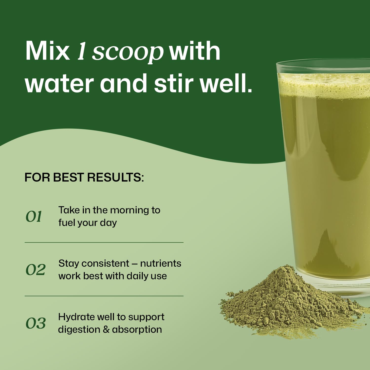 ColonBroom label featuring kale, spinach, wheatgrass and turmeric for reference