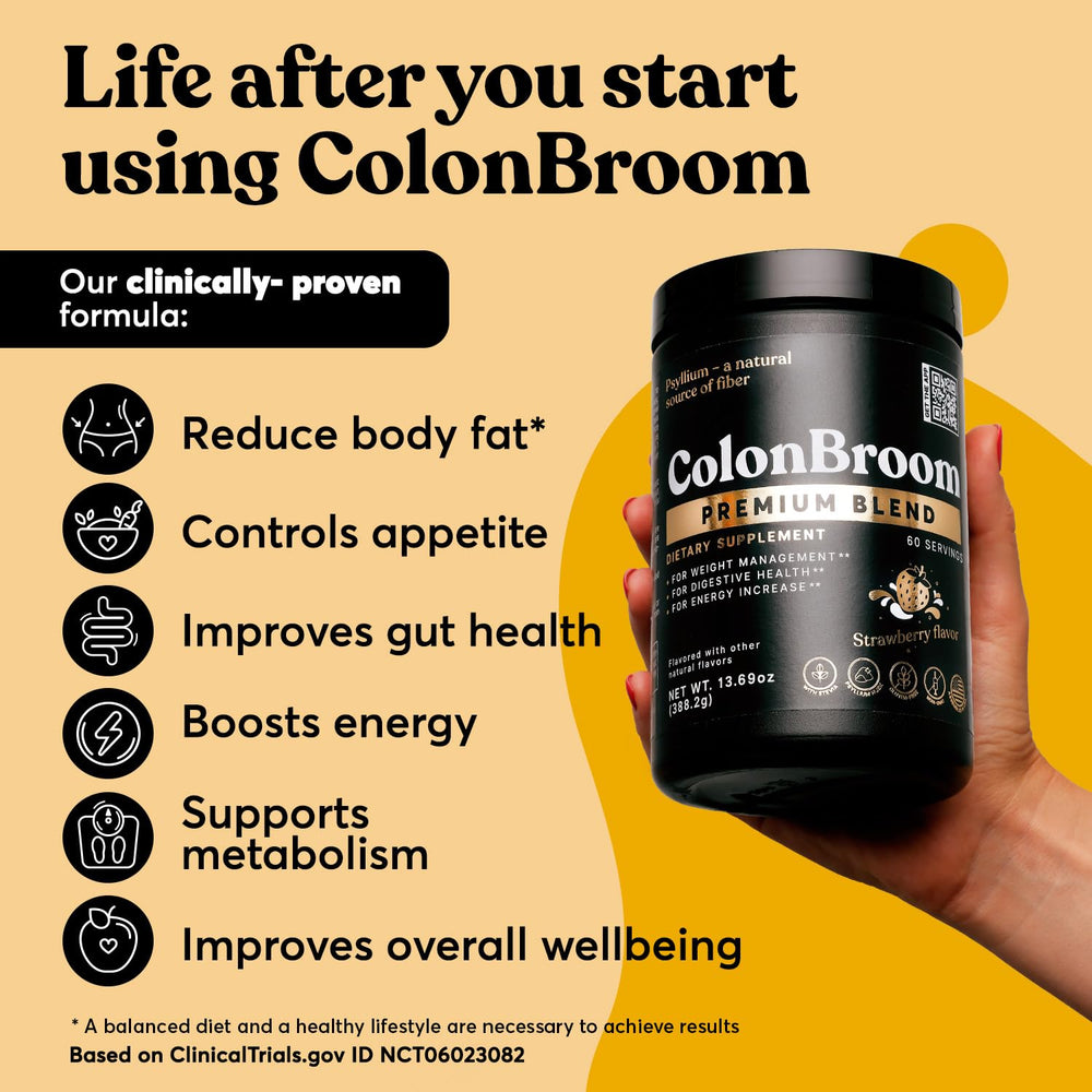 ColonBroom psyllium husk powder for convenient daily fiber intake.