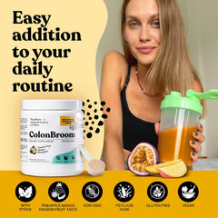 ColonBroom scoop with powder suggests convenient serving size.