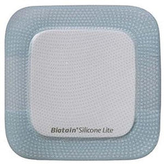 Coloplast Biatain Silicone Lite 3x3 dressing with 1.38x1.38 pad; conforms to wound bed while absorbing exudate.