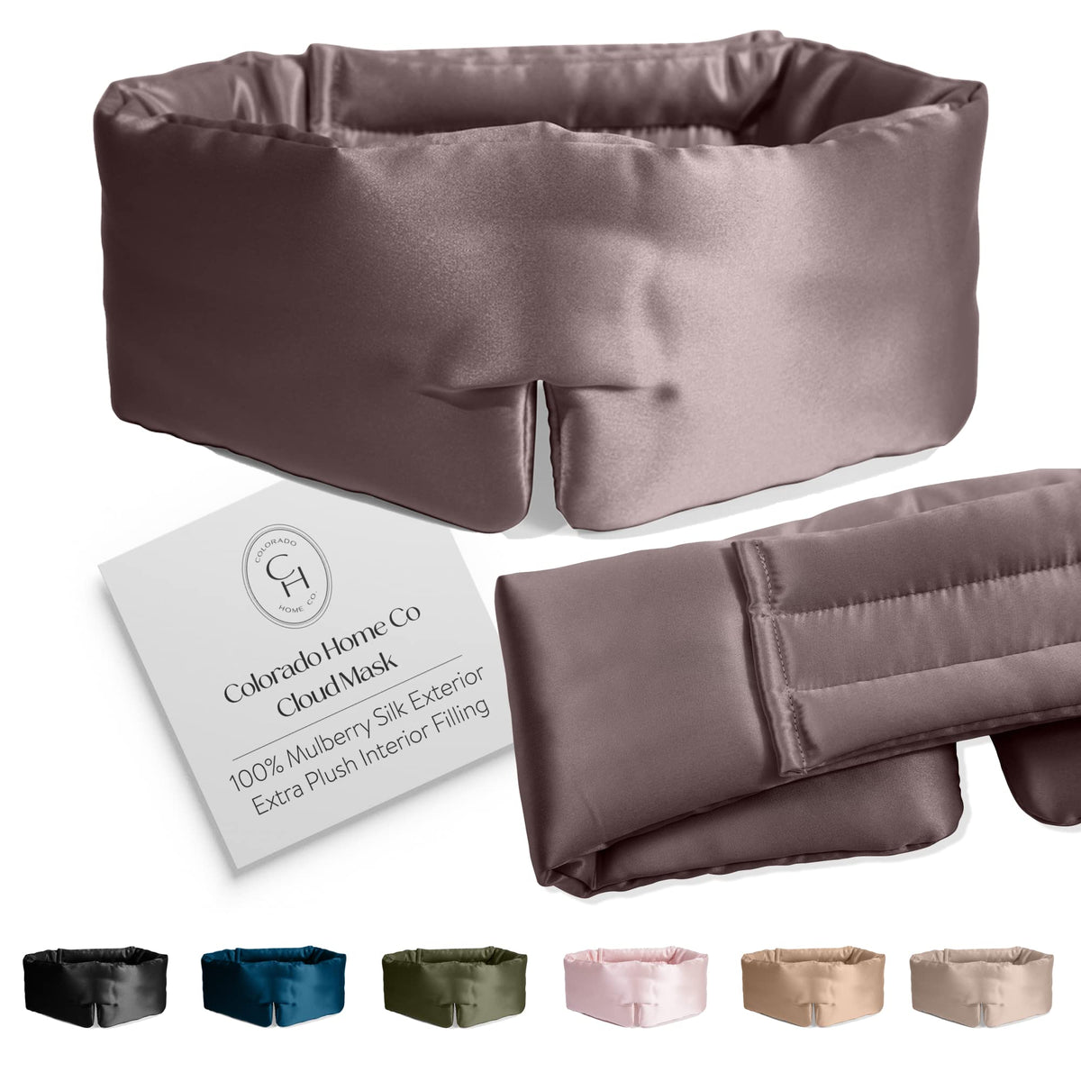 Colorado Home Co Cozy Silk Eye Mask in mauve for blackout sleep and soft comfort.