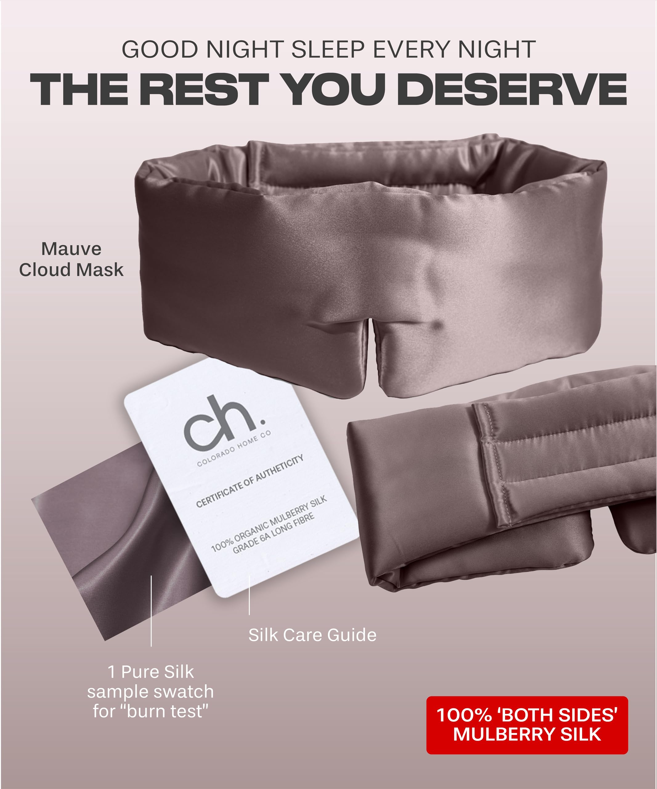 Colorado Home Co plush cloud-fill eye mask with silk interior for gentle support.