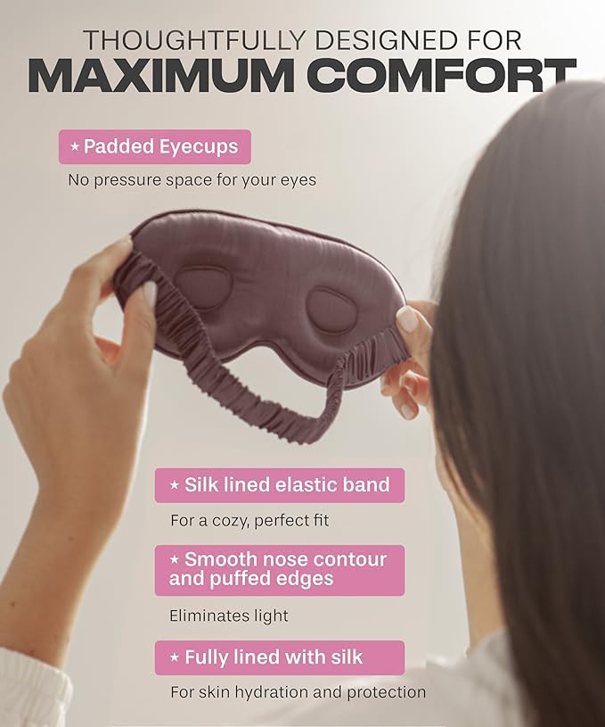 Sundaysilks 3D contoured mask with eye cups emphasizes complete darkness around the eyes