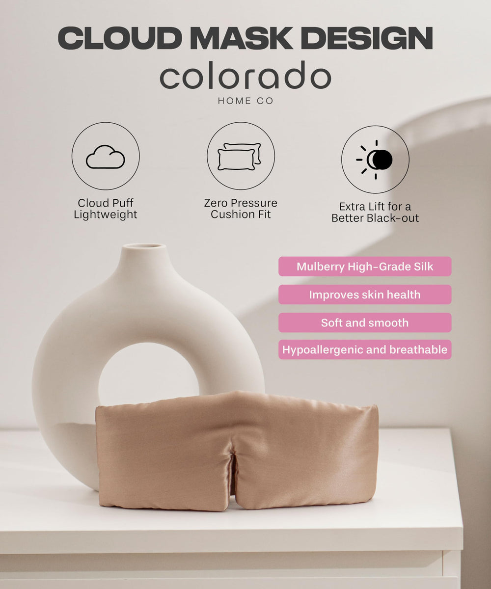 Colorado Home Co travel silk eye mask, compact blackout companion on flights.