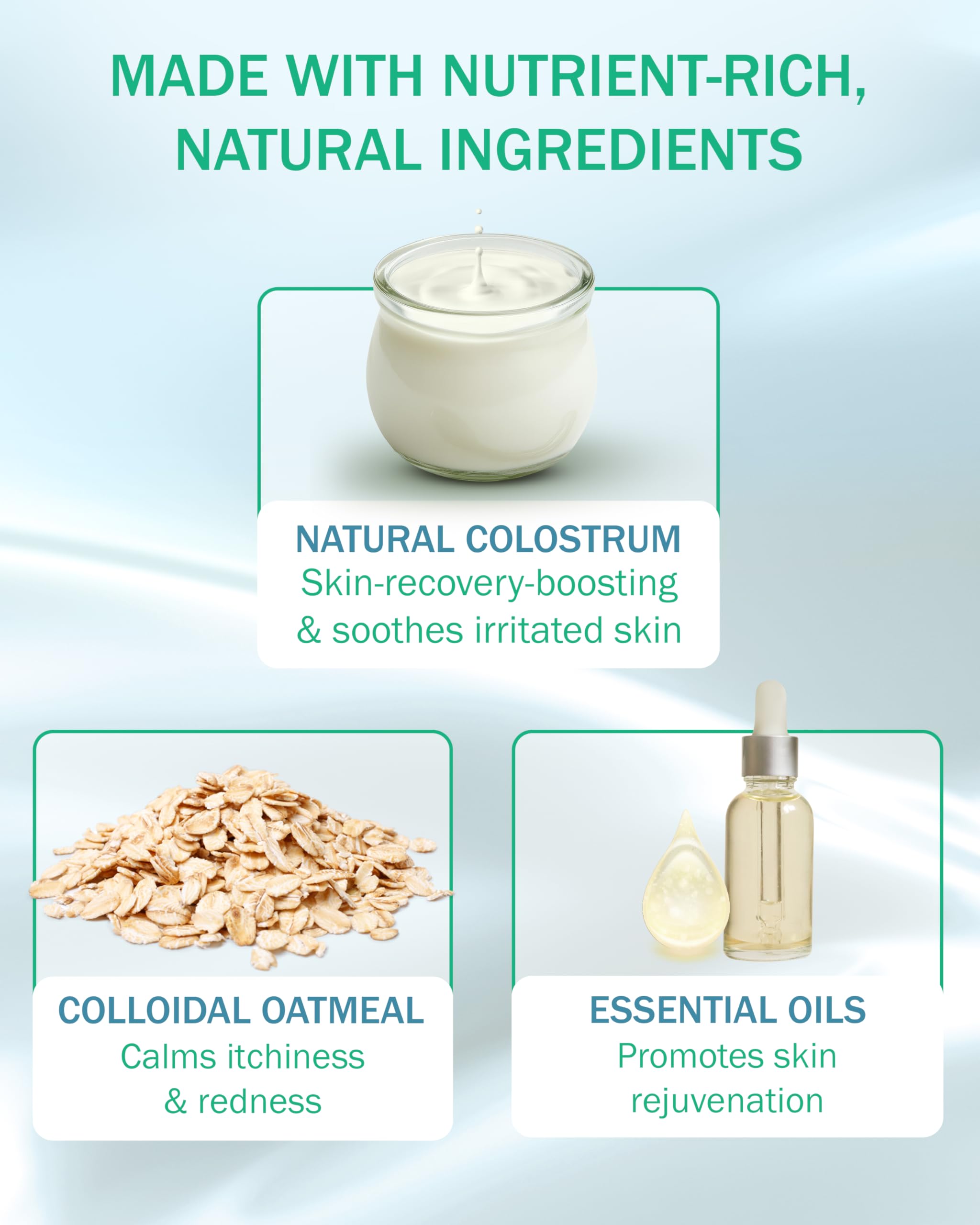 Colostrum ingredient highlight offers nourishing skin nutrients.