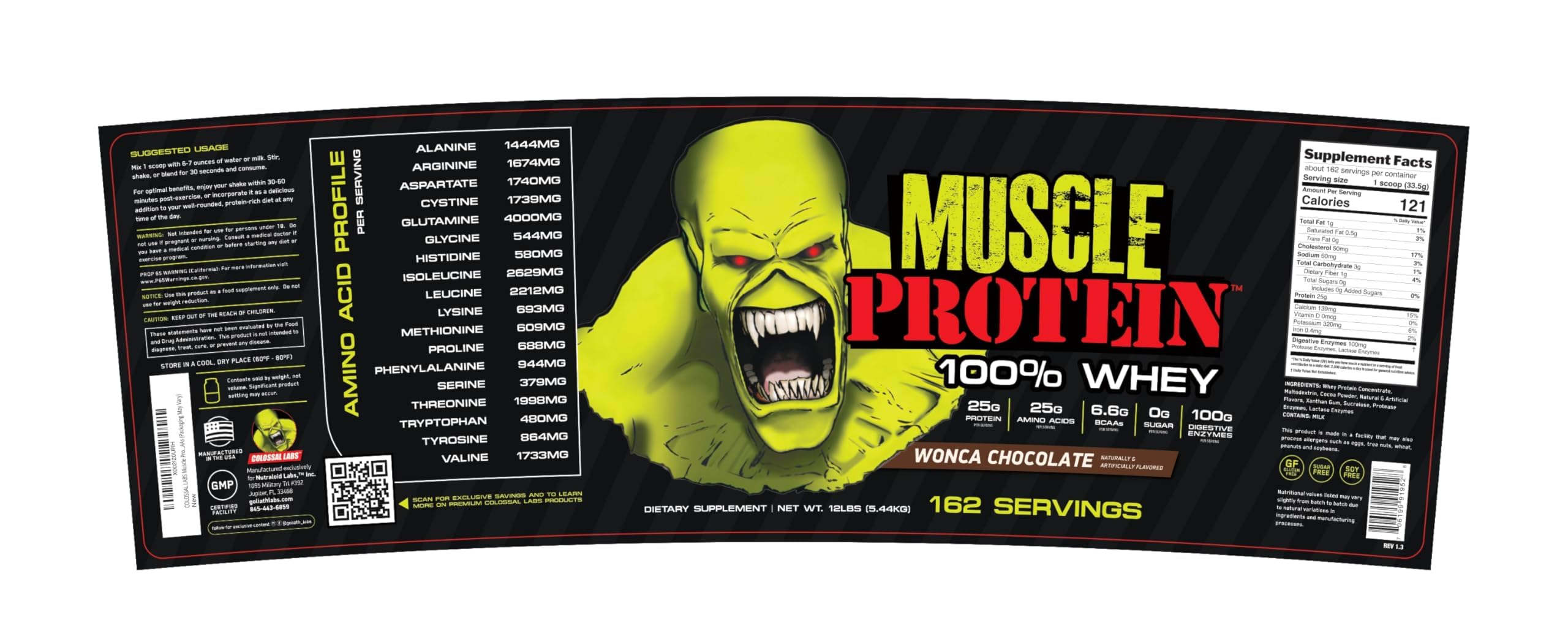 COLOSSAL LABS chocolate whey powder bottle closeup showing premium protein blend