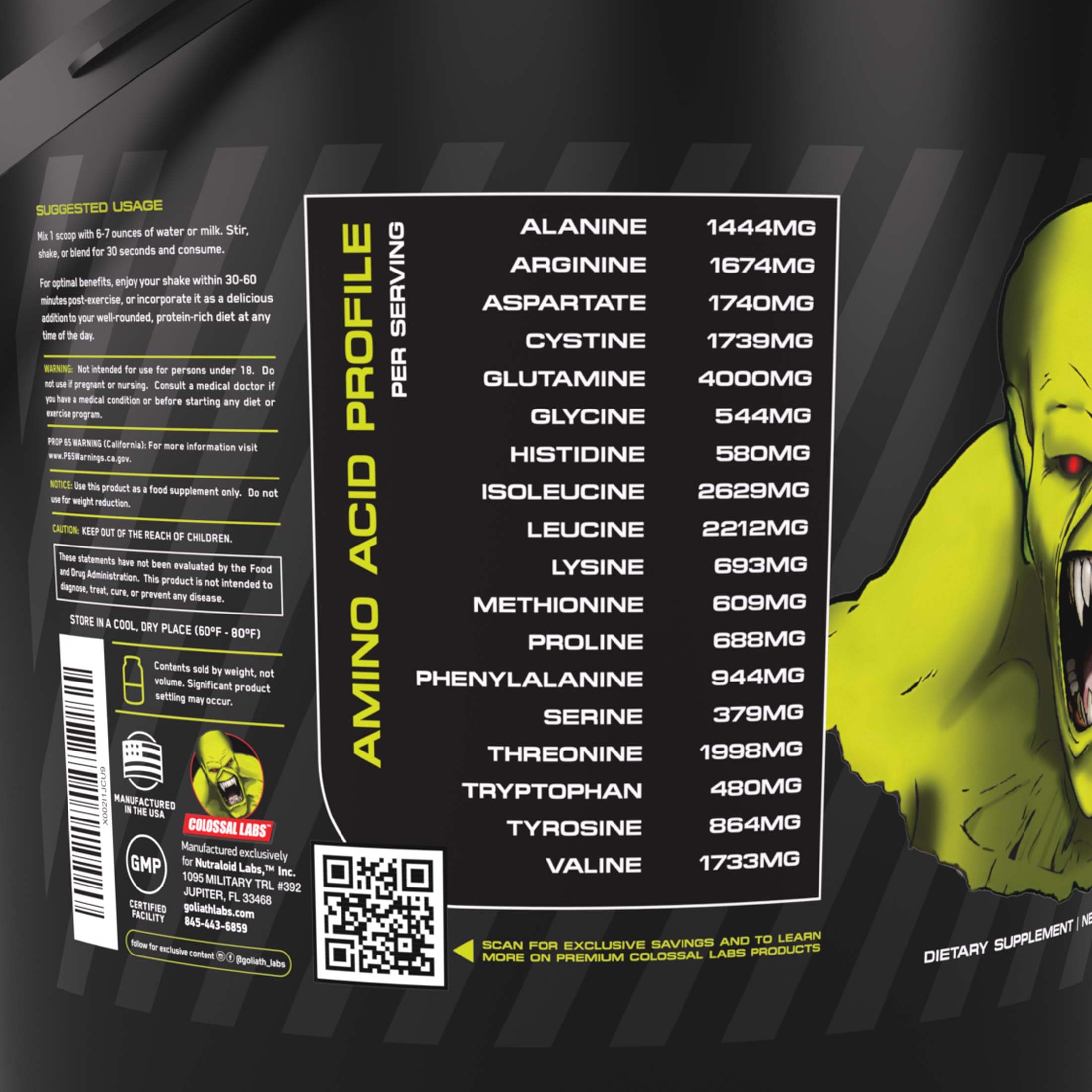 COLOSSAL LABS whey bottle on shelf with visible label