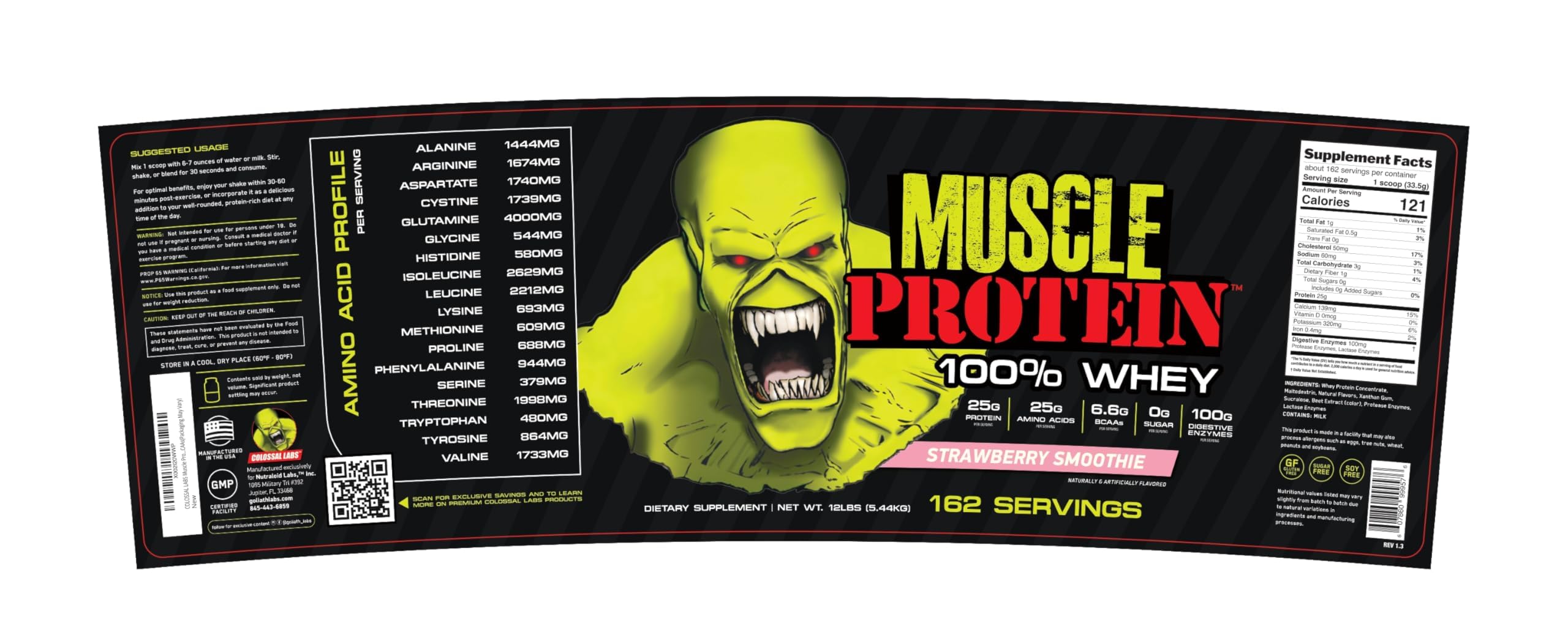COLOSSAL LABS whey scoop shows 25 g serving for consistent daily protein.