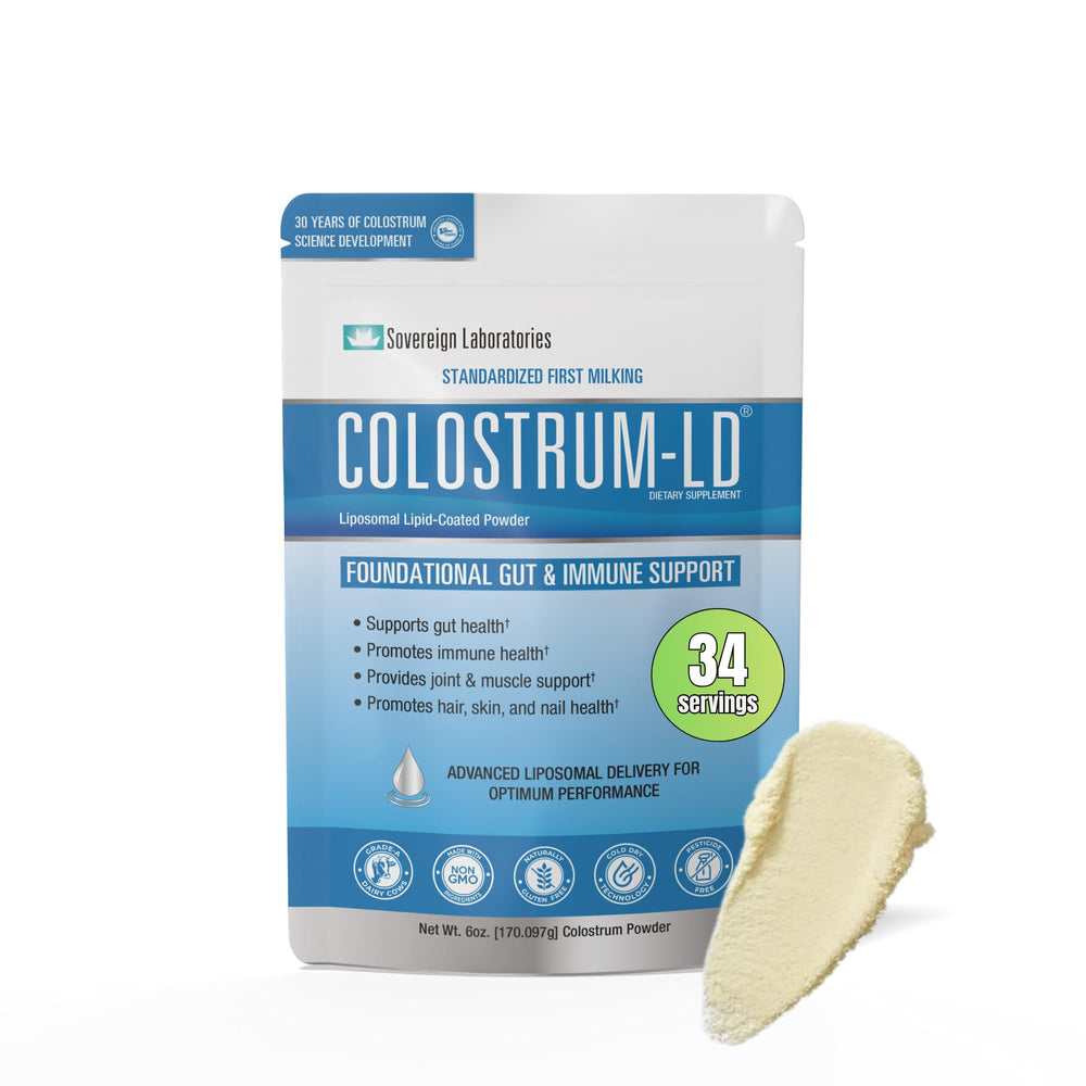 Colostrum-LD powder in a jar front label showing quality for daily use