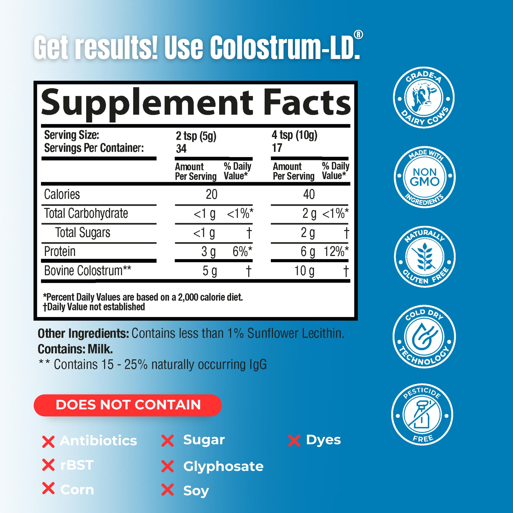 Colostrum-LD powder texture closeup reveals fine consistency