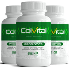 Colvital probiotic capsules closeup, flavorless and easy to swallow for daily routines