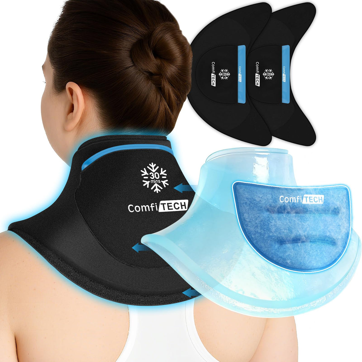 ComfiTECH Dual-Gel Neck Ice Pack Wrap with extended cooling for swelling relief.
