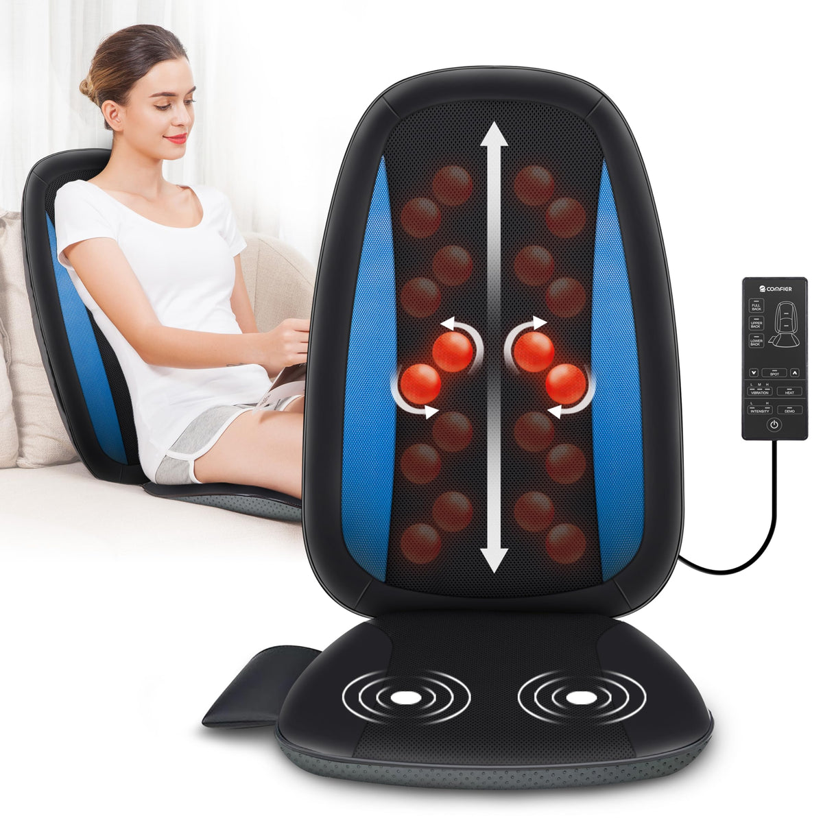COMFIER back massager with four rotating nodes delivering deep tissue-like relief.