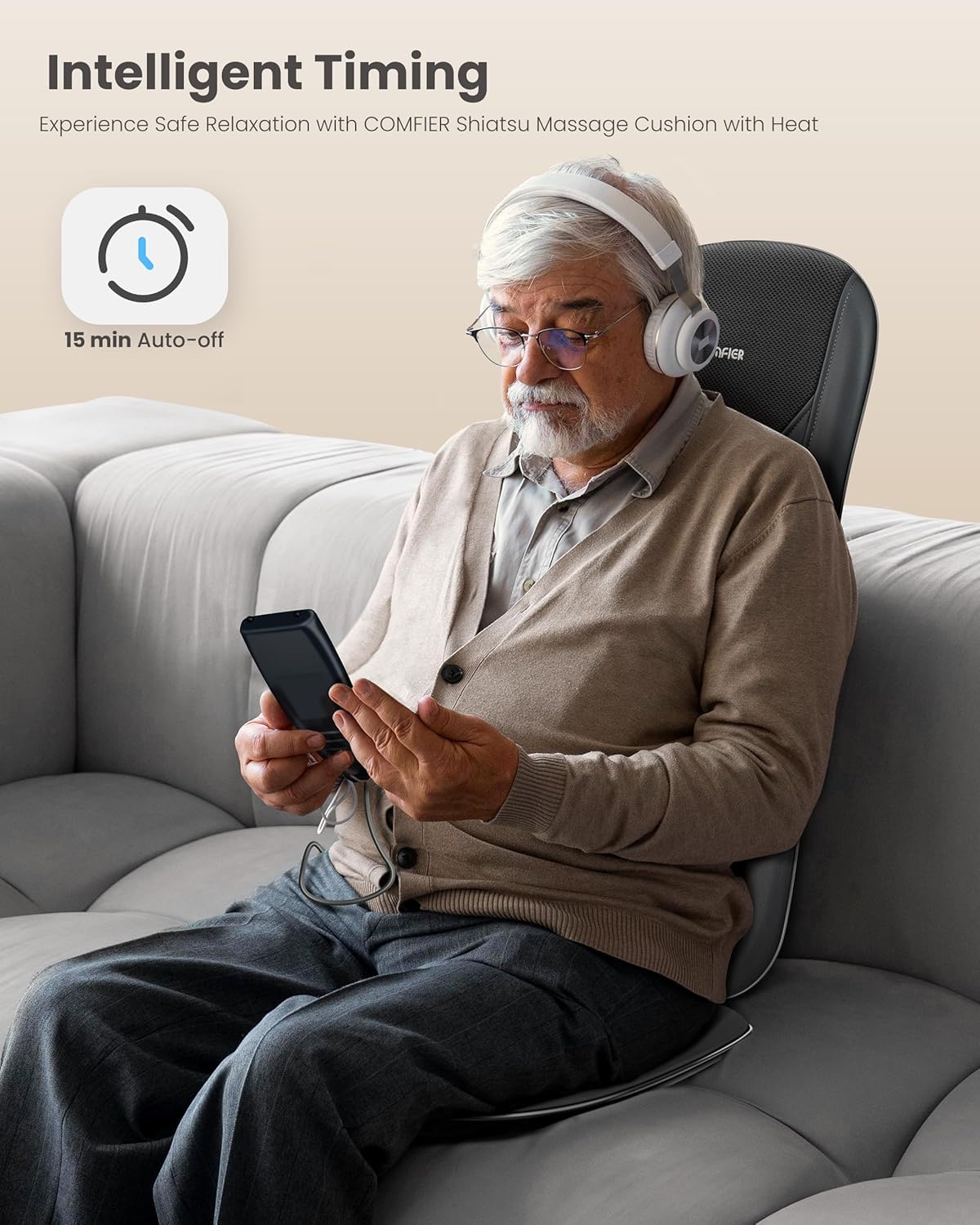 COMFIER back massager three zones demonstrating full, upper and lower back