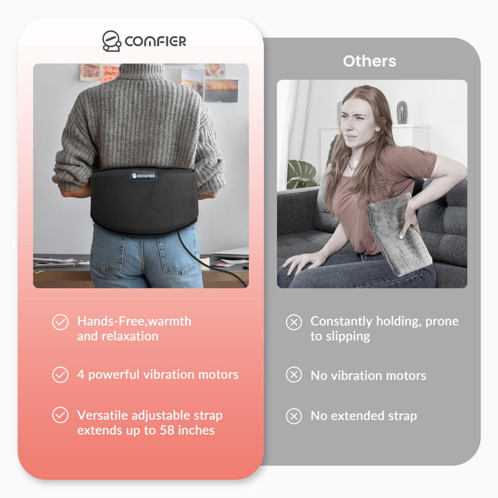 COMFIER back-pain pad setup demonstrating easy plug-in operation