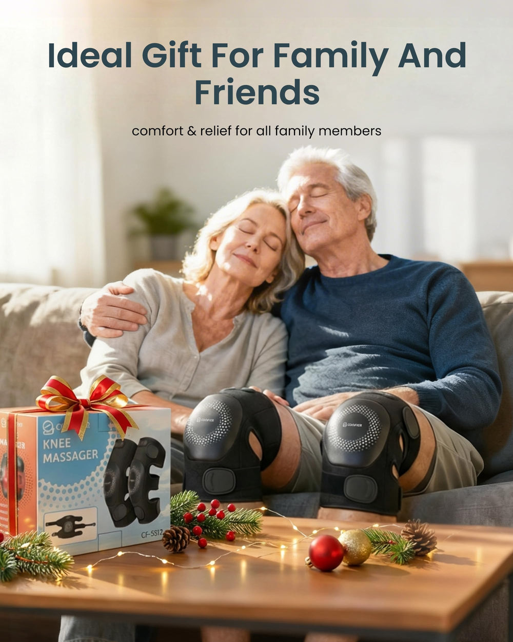 Gift-ready packaging for the COMFIER heated knee massager.