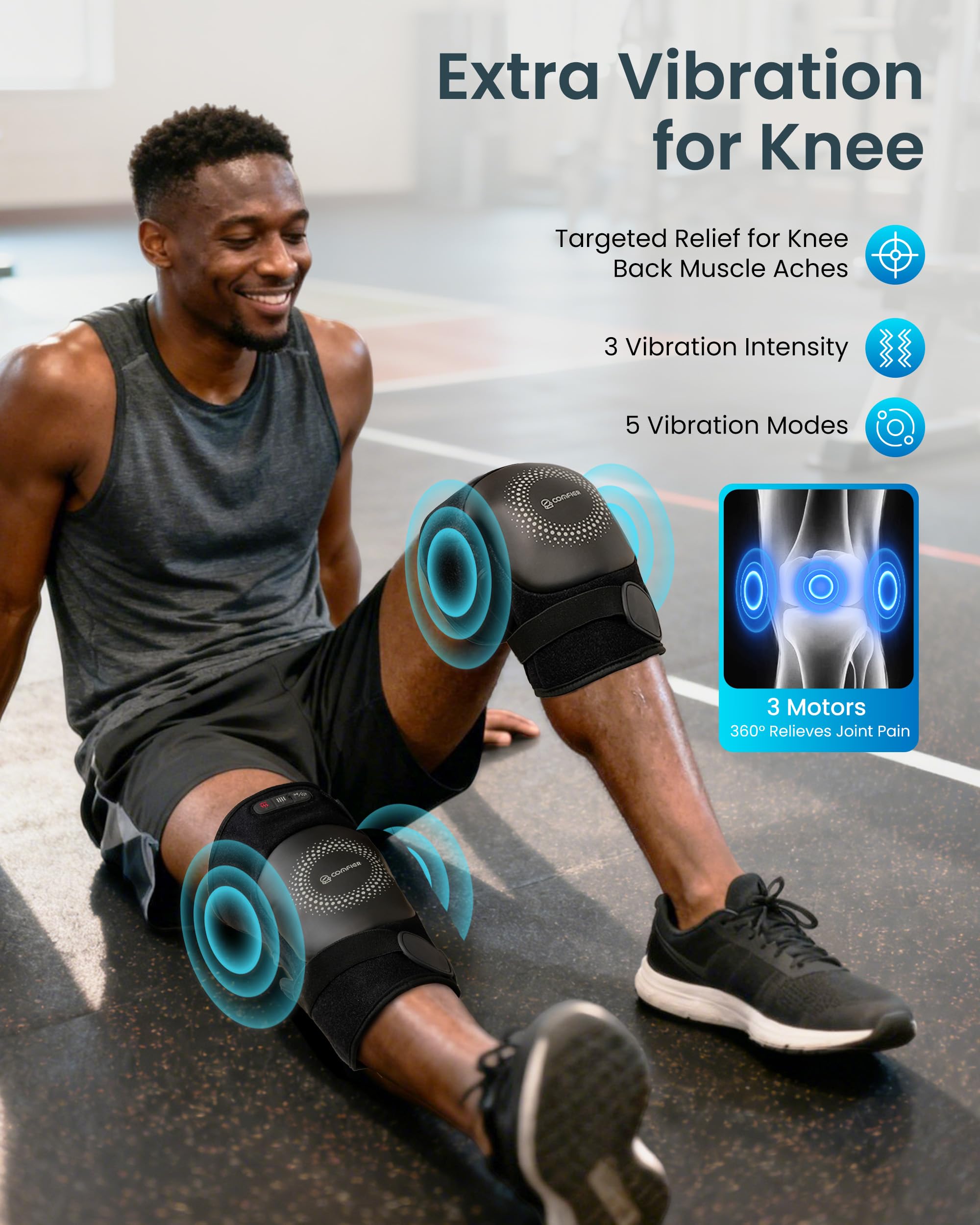 Graphene heating pad on COMFIER knee brace delivering quick warmth.