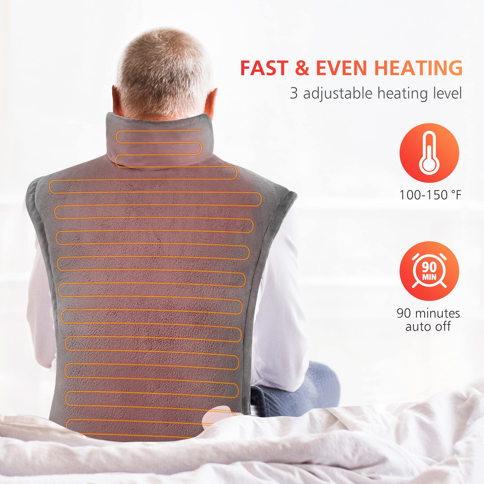 COMFIER heating pad with fast heat and three levels for customizable comfort