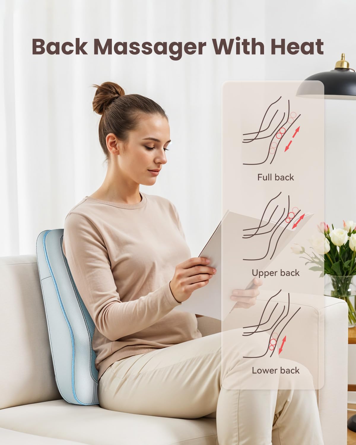 Adjustable heat and intensity levels for customized comfort on COMFIER massager.