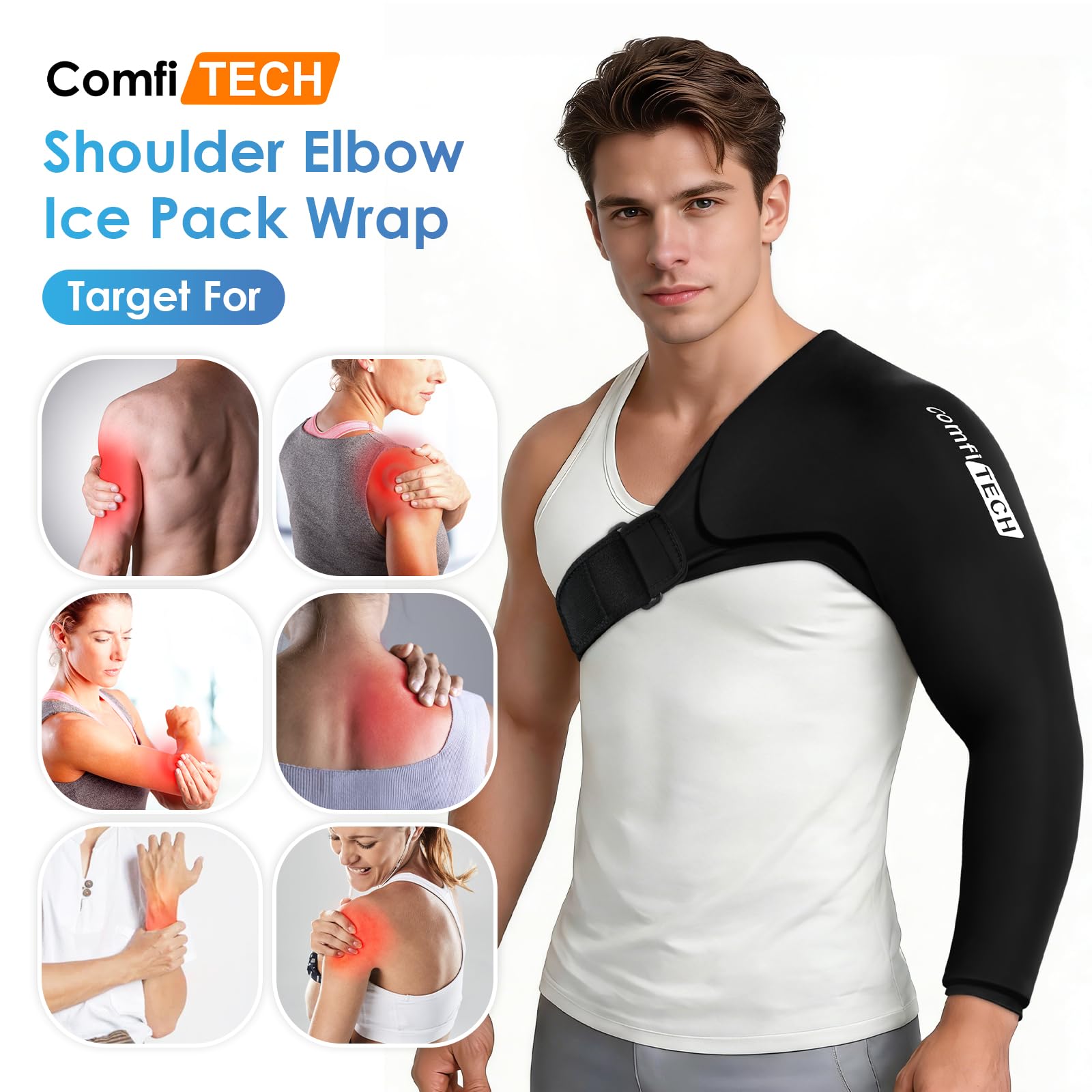 ComfiTECH elbow-wrist cooling wrap easing post-throw muscle tension.