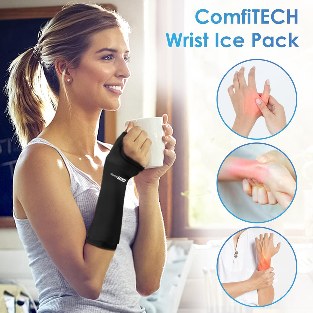 Extended coverage sleeve wrapping wrist, forearm, and thumb for broader cooling
