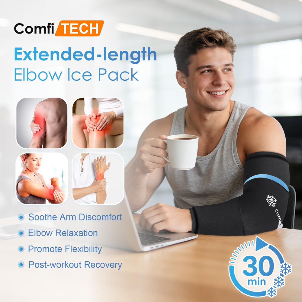 ComfiTECH flexible gel sleeve contours to the arm for secure, full-coverage cooling.