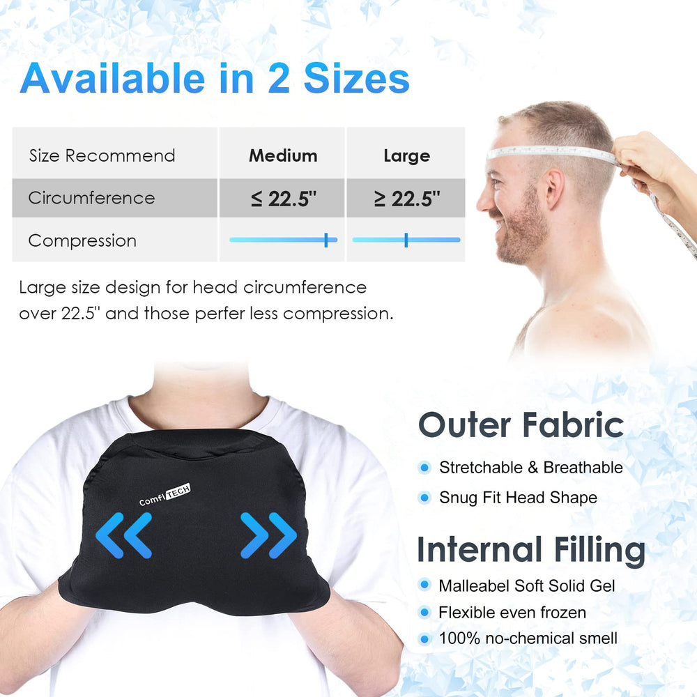 ComfiTECH head ice pack wrap hair-hole design eases wear for long hair.