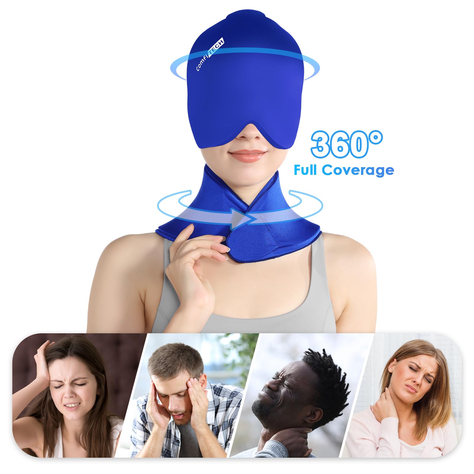 ComfiTECH neck ice pack wrap provides hands-free cooling on the neck.