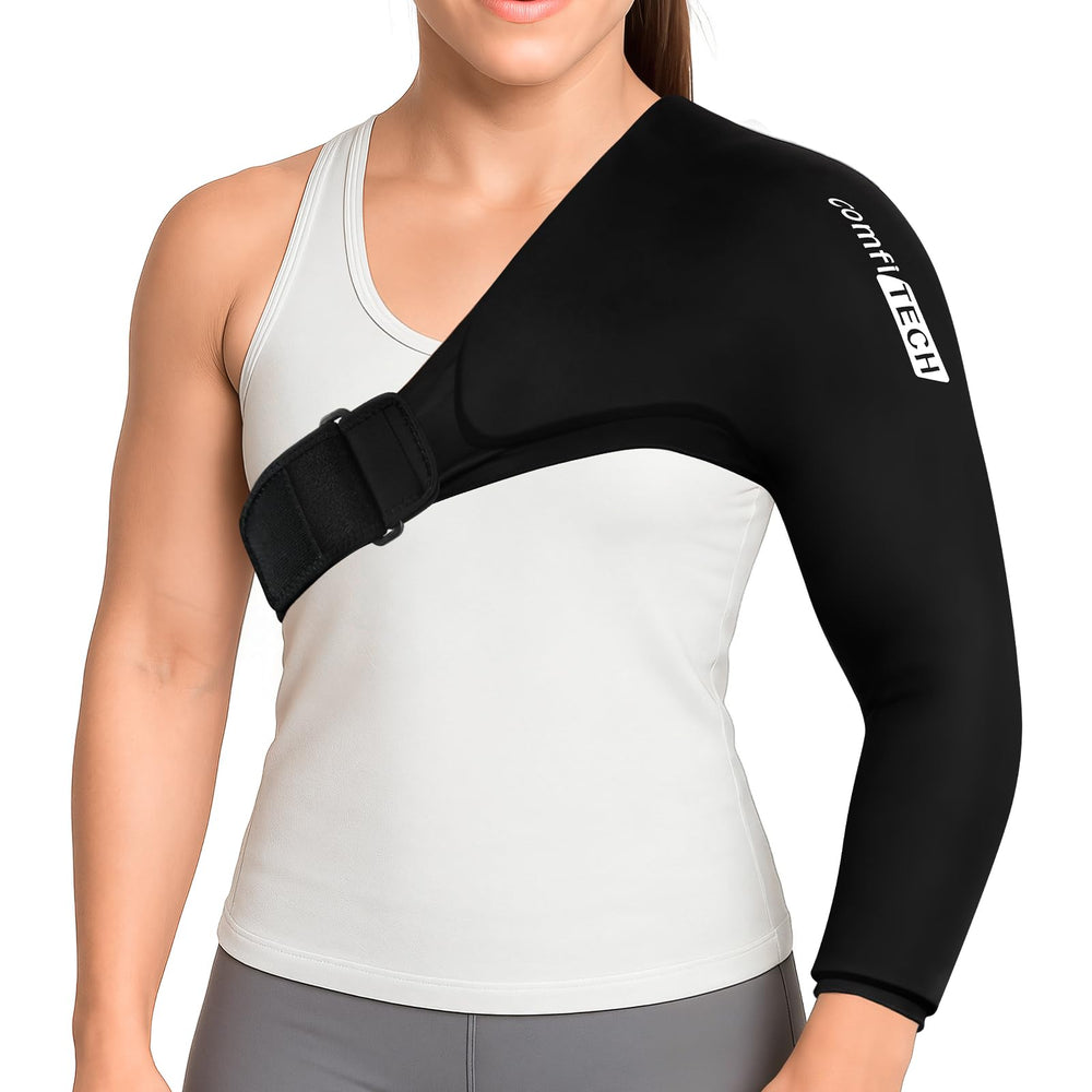 ComfiTECH shoulder arm wrap on pitcher delivers targeted cooling for post-throw comfort