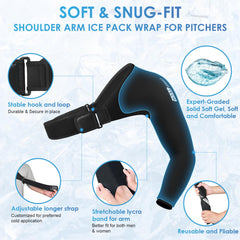 ComfiTECH snug-fit gel shoulder wrap contours to the arm for cold therapy.