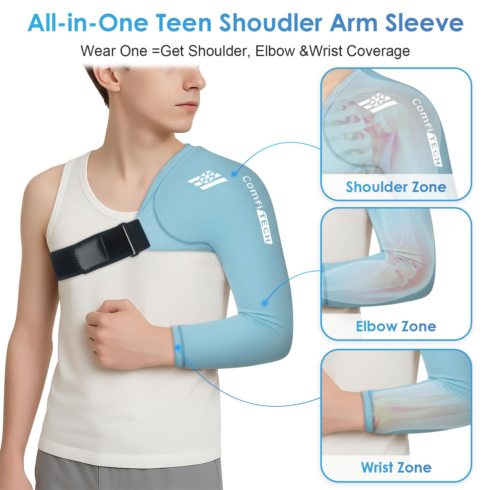 ComfiTECH youth ice pack wrap focuses on snug shoulder-fit for steady cooling sessions.