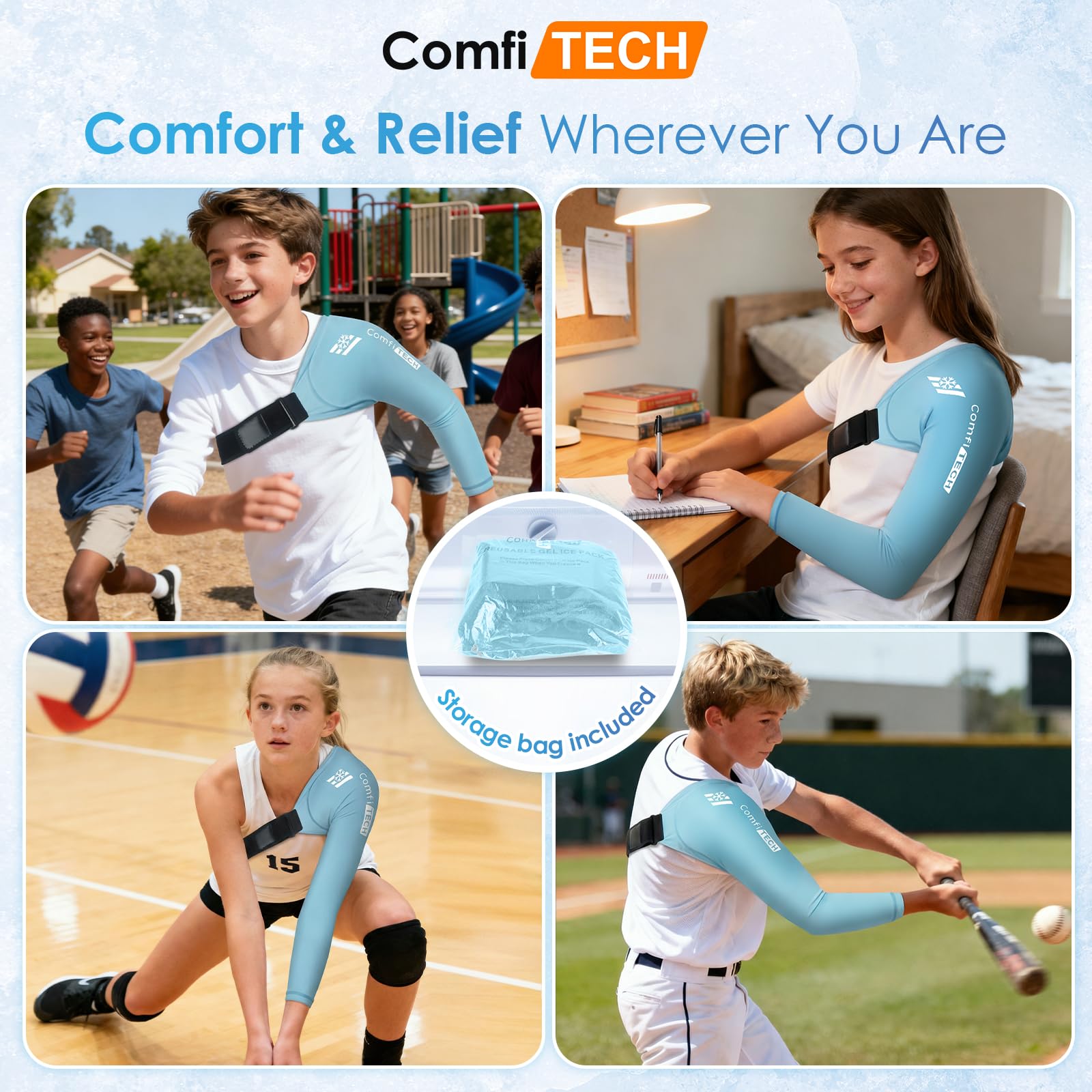 ComfiTECH stretchy Lycra fabric hugs the arm for a snug, comfortable fit.
